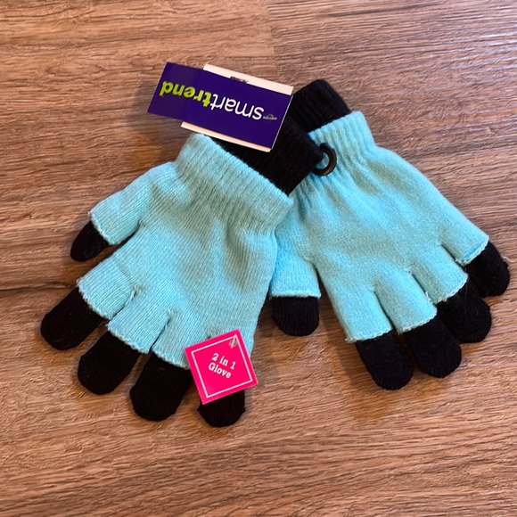 NWT Smarttrend Blue & Black Knit 2-in-1 Gloves - Picture 1 of 5
